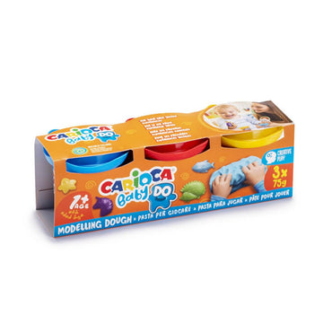 Carioca Modeling Dough for Kids - 3 Colors x 75g, Non-Toxic, Air-Dry, Creative Play Material for Children Aged 1+ Years