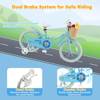 18-Inch Kids Bike with Training Wheels and Adjustable Handlebar Seat-Blue