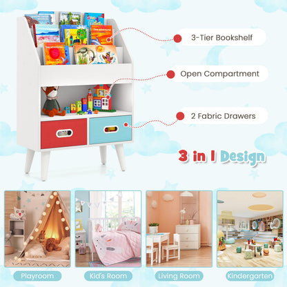 Kids Bookshelf with Open Compartment for Toddlers 3+ Years Old-White