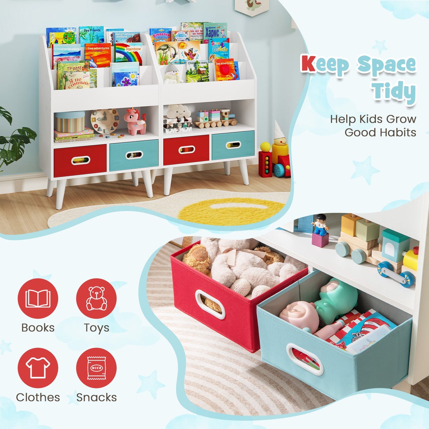 Kids Bookshelf with Open Compartment for Toddlers 3+ Years Old-White