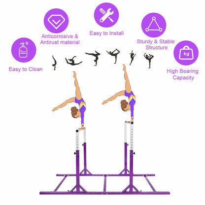 Kids Double Horizontal Bars Gymnastic Training Parallel Bars Adjustable-Purple