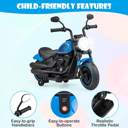 Kids Electric Motorcycle with Training Wheels and LED Headlights