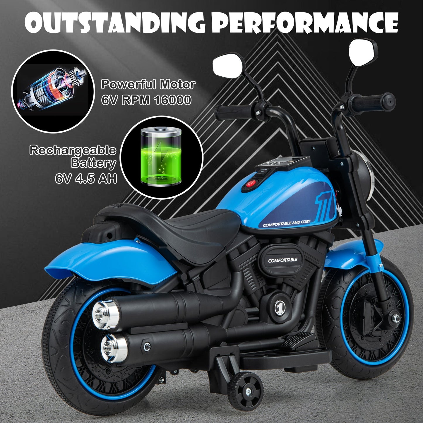 Kids Electric Motorcycle with Training Wheels and LED Headlights