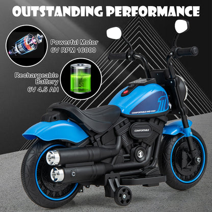 Kids Electric Motorcycle with Training Wheels and LED Headlights