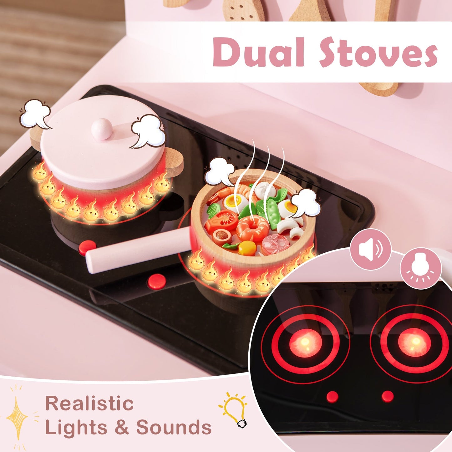Kids Kitchen Playset with Cooking Accessories and Storage