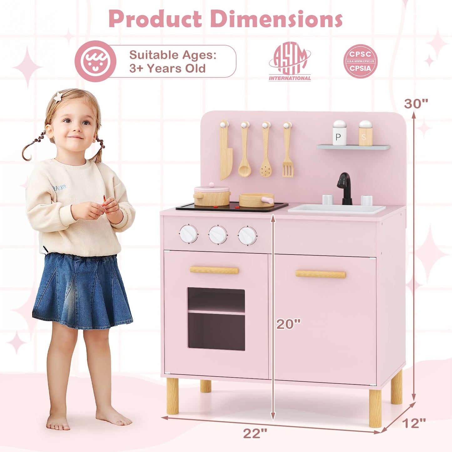 Kids Kitchen Playset with Cooking Accessories and Storage