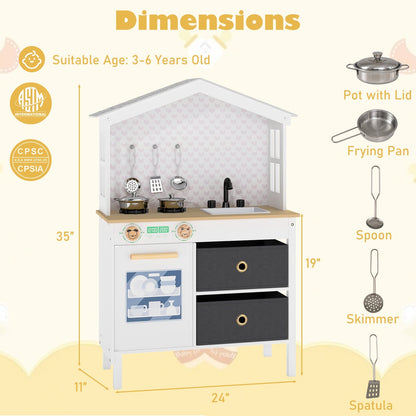 Kids Play Kitchen Children Toy Kitchen Playset with 2 Stoves and Rotation Knobs
