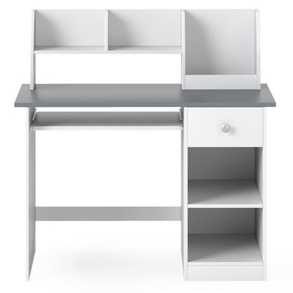 Kids Study Desk with Hutch, Drawer & Shelves