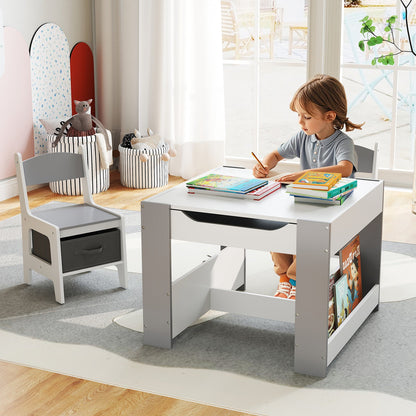 4 in 1 Kids Toddler Activity Table and Chairs Set with Reversible Tabletop