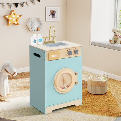 Kids Washer Playset Toy Washing Machine with Laundry Detergent-Blue