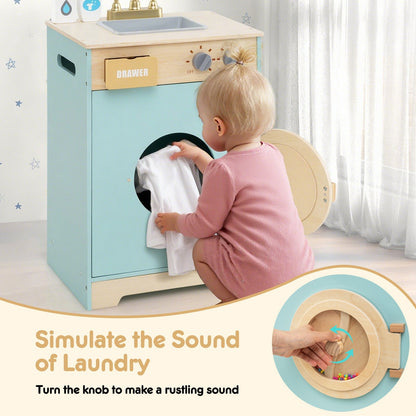 Kids Washer Playset Toy Washing Machine with Laundry Detergent-Blue