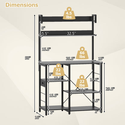 Kitchen Bakers Rack with Power Outlet 5-Tier Microwave Oven Stand with LED Lights