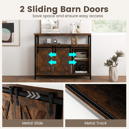 Buffet Cabinet with 3-Level Adjustable Shelves and 2 Sliding Barn Doors-Rustic Brown