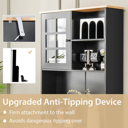 72 Inch Freestanding Pantry Cabinet with Hutch and Adjustable Shelf