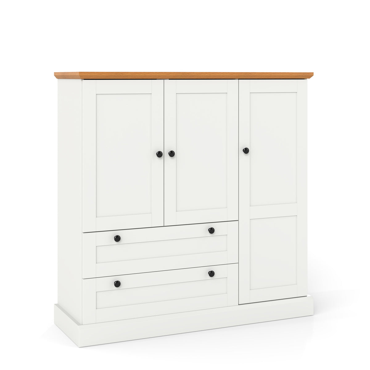 47.5 Inch Kitchen Freestanding Storage Cabinet with 3 Doors and 2 Large Drawers-White