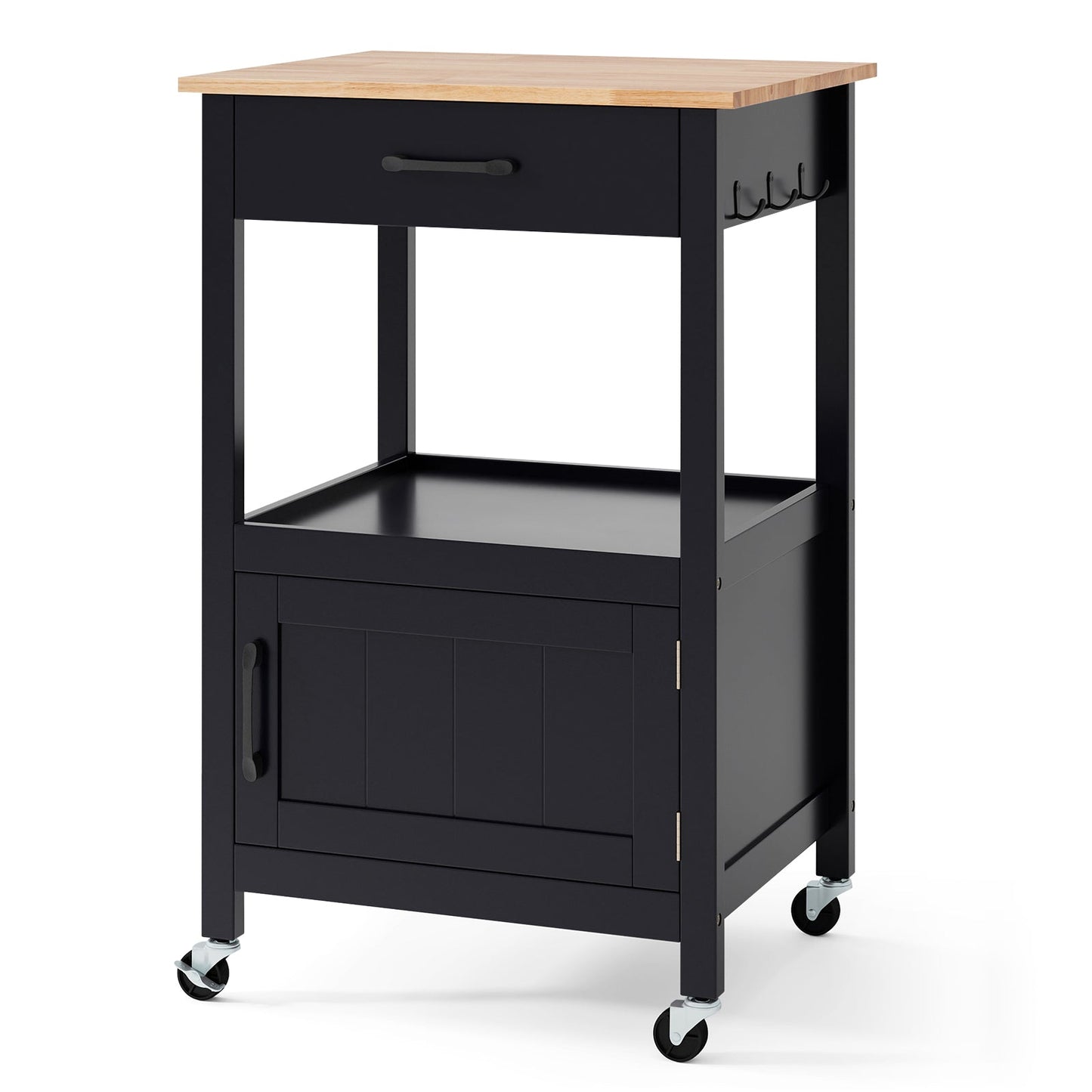 Rolling Kitchen Island Cart with Drawer and Side Hooks