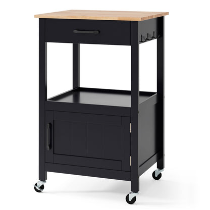 Rolling Kitchen Island Cart with Drawer and Side Hooks