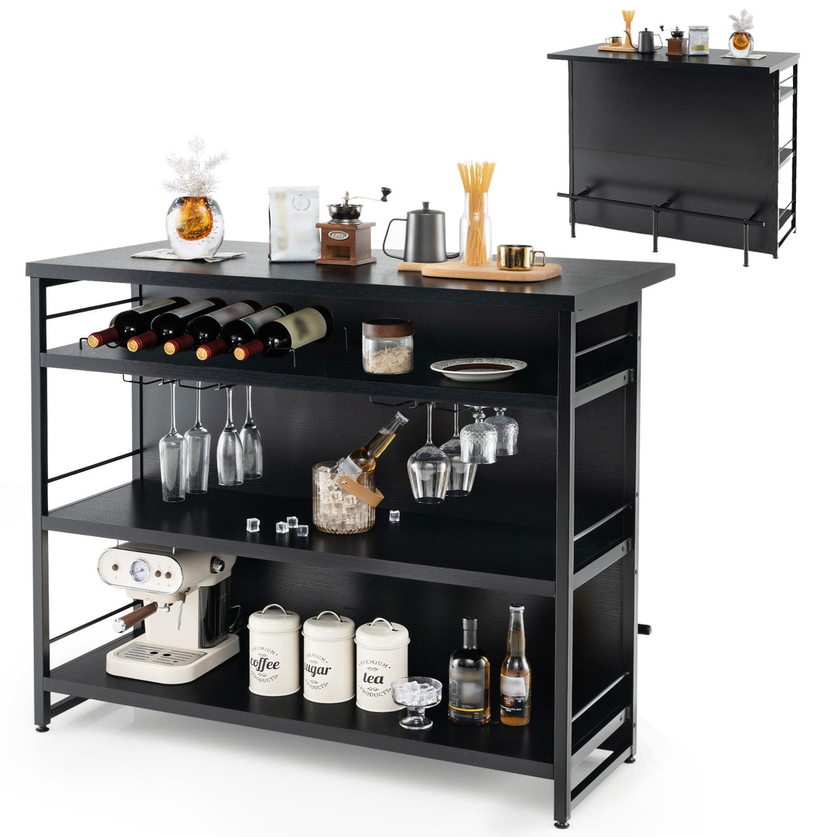 Kitchen Island with 4-Tier Storage Shelf and Long Footrest for Home