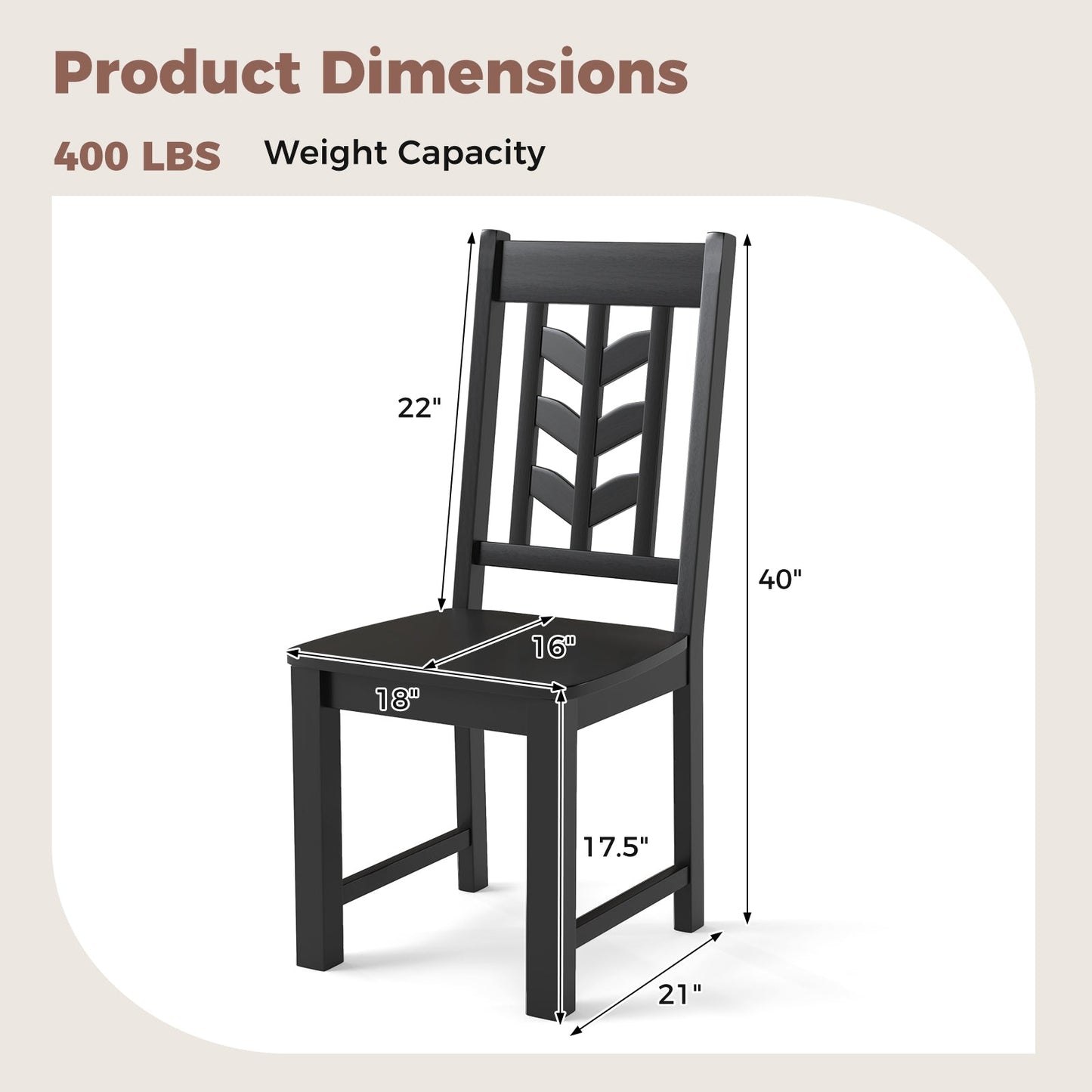 Kitchen Side Dining Chair Set of 2 with Rubber Wood Frame