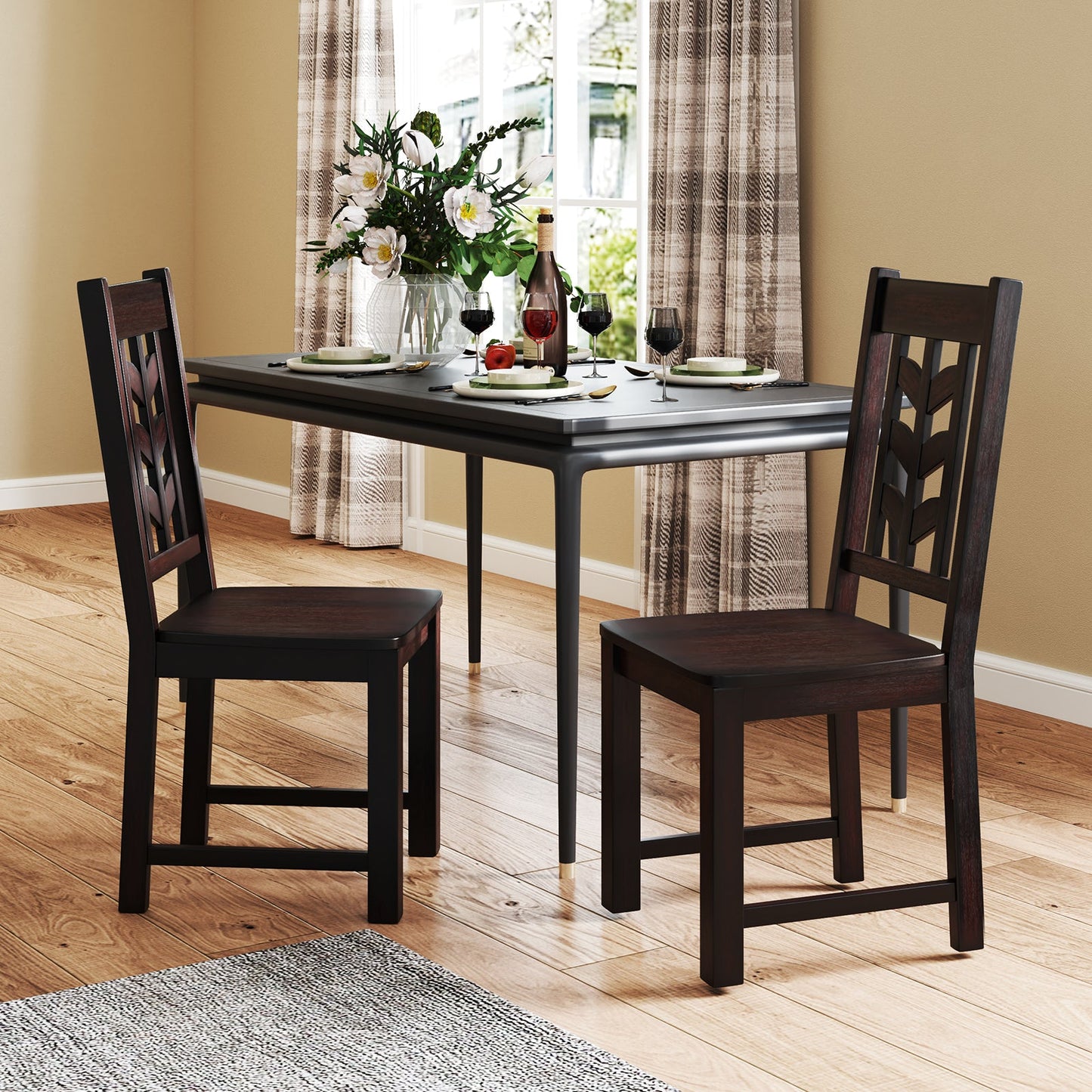 Kitchen Side Dining Chair Set of 2 with Rubber Wood Frame