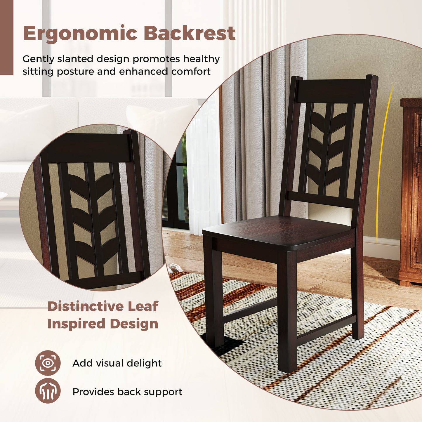 Kitchen Side Dining Chair Set of 2 with Rubber Wood Frame