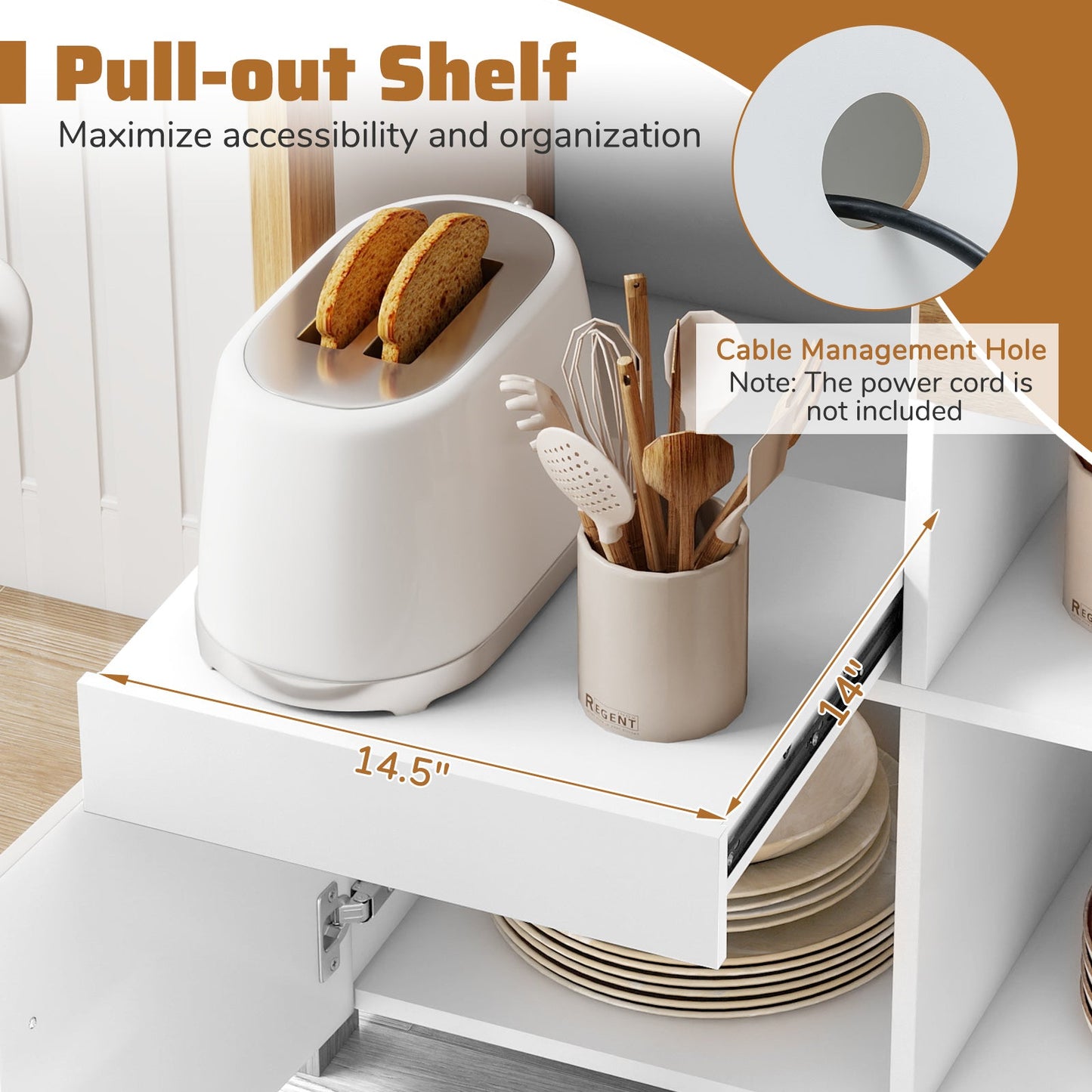 Kitchen Storage Cabinet with Drawer Pull-Out Shelf and 2 Doors-White