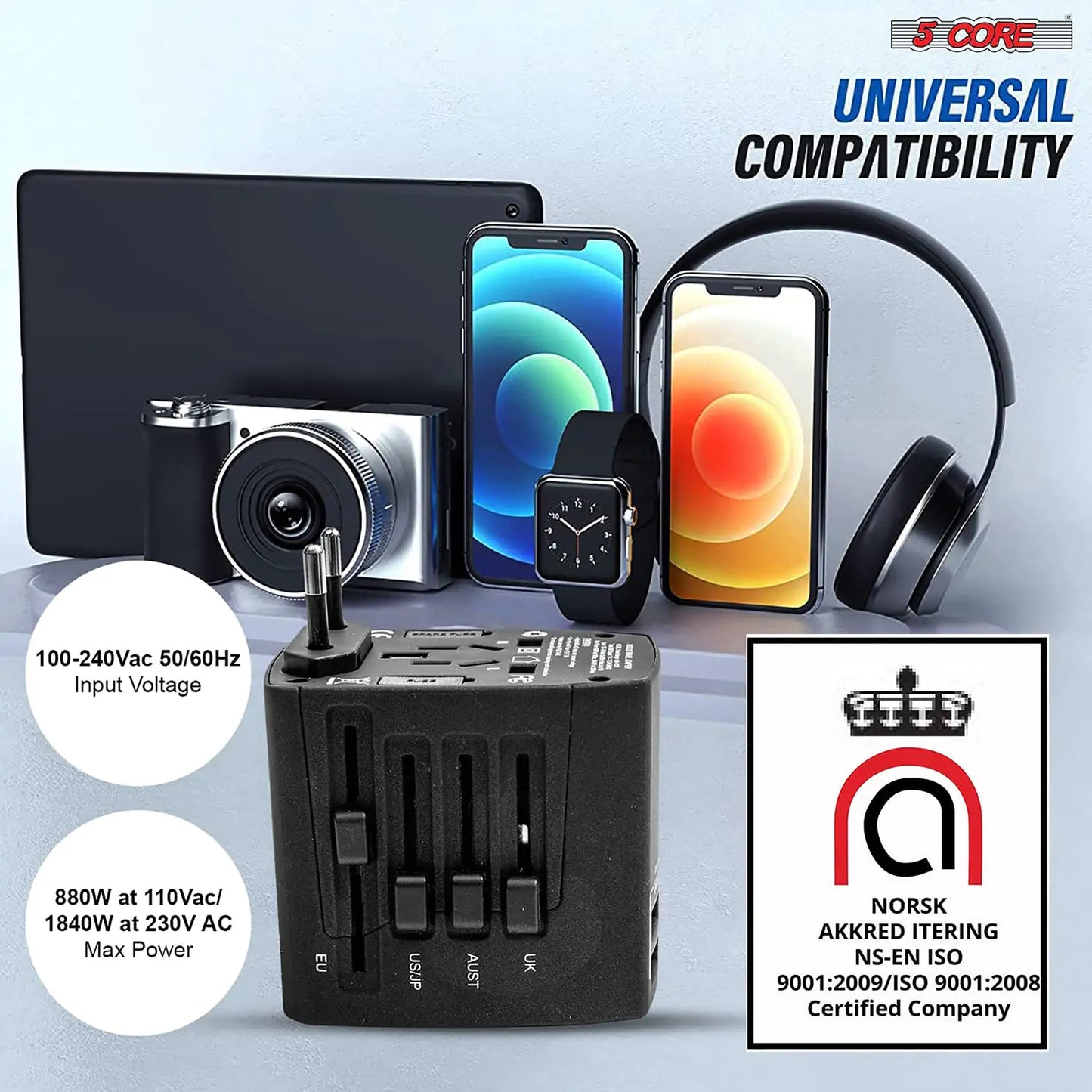 Universal Travel Adapter International Power Adapters 3 Pack Multicharger Plug w 4 USB Ports