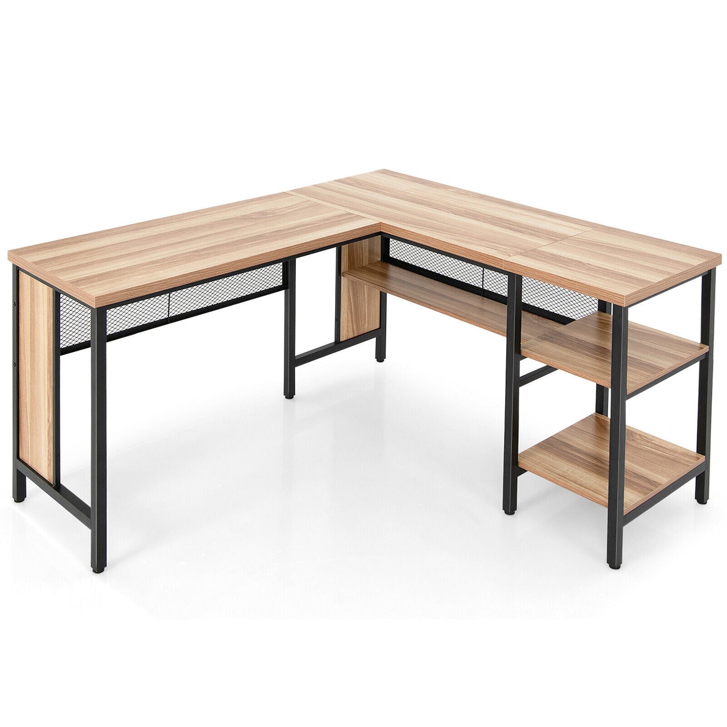 Industrial L-Shaped Corner Computer Desk Office Workstation with Storage Shelves