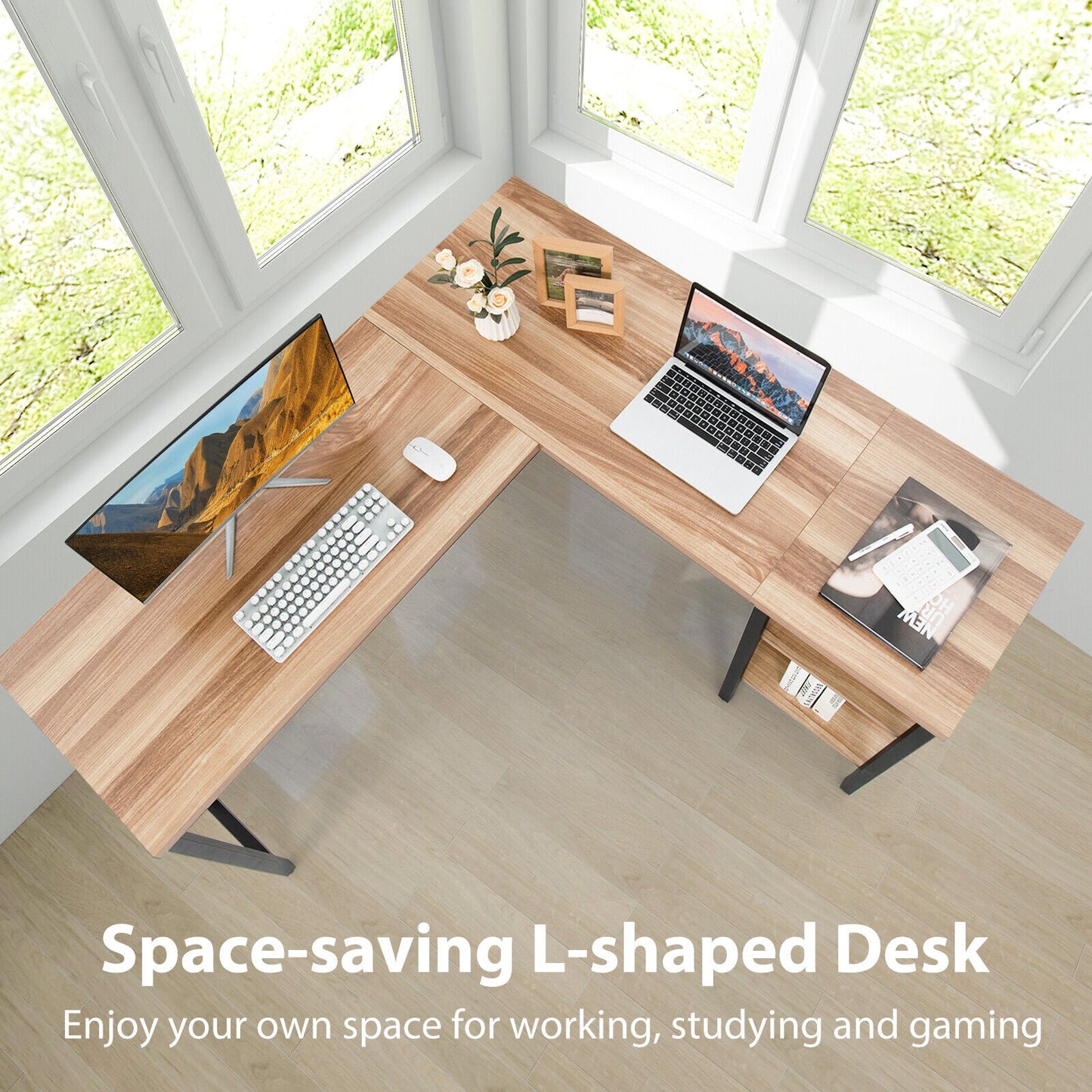 Industrial L-Shaped Corner Computer Desk Office Workstation with Storage Shelves