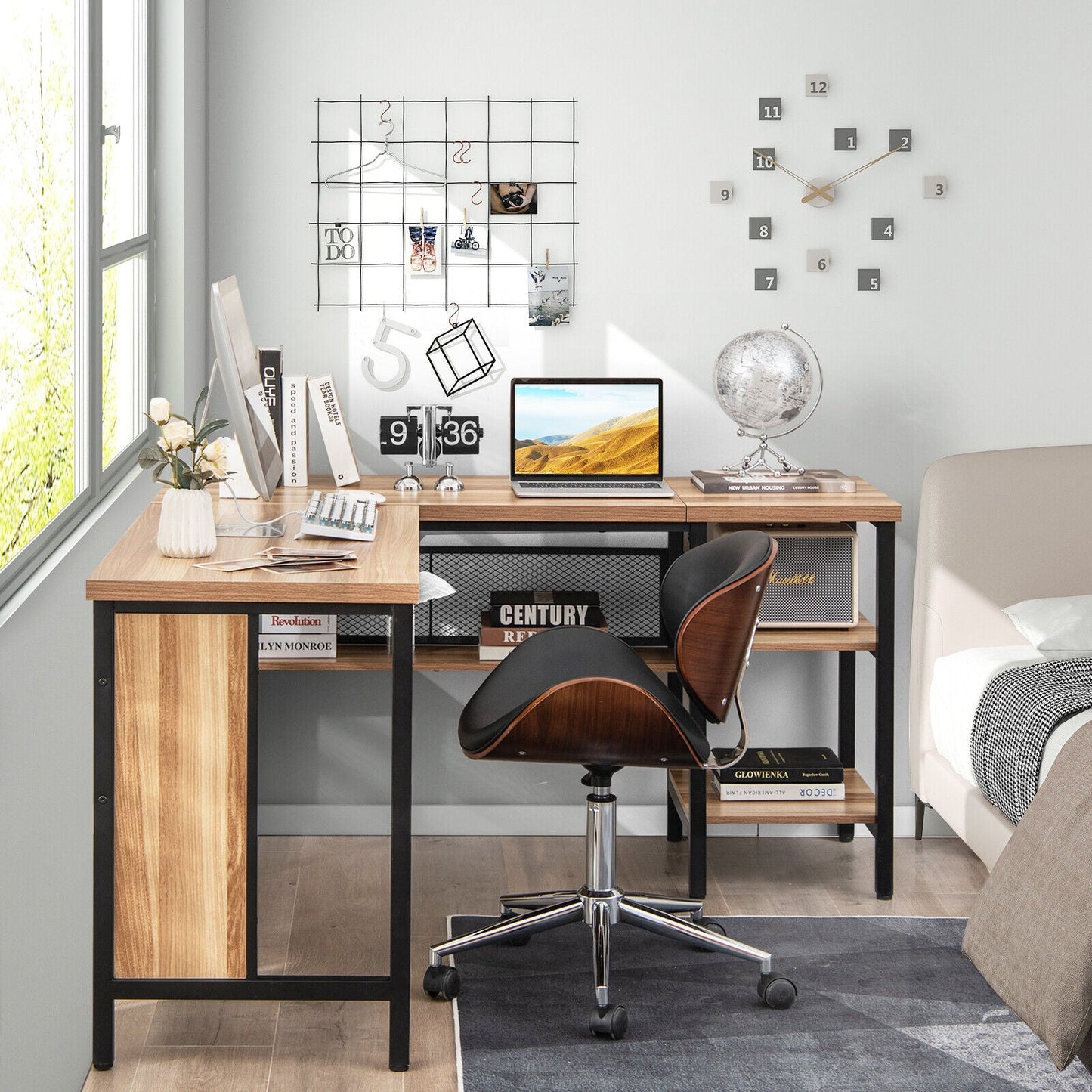 Industrial L-Shaped Corner Computer Desk Office Workstation with Storage Shelves
