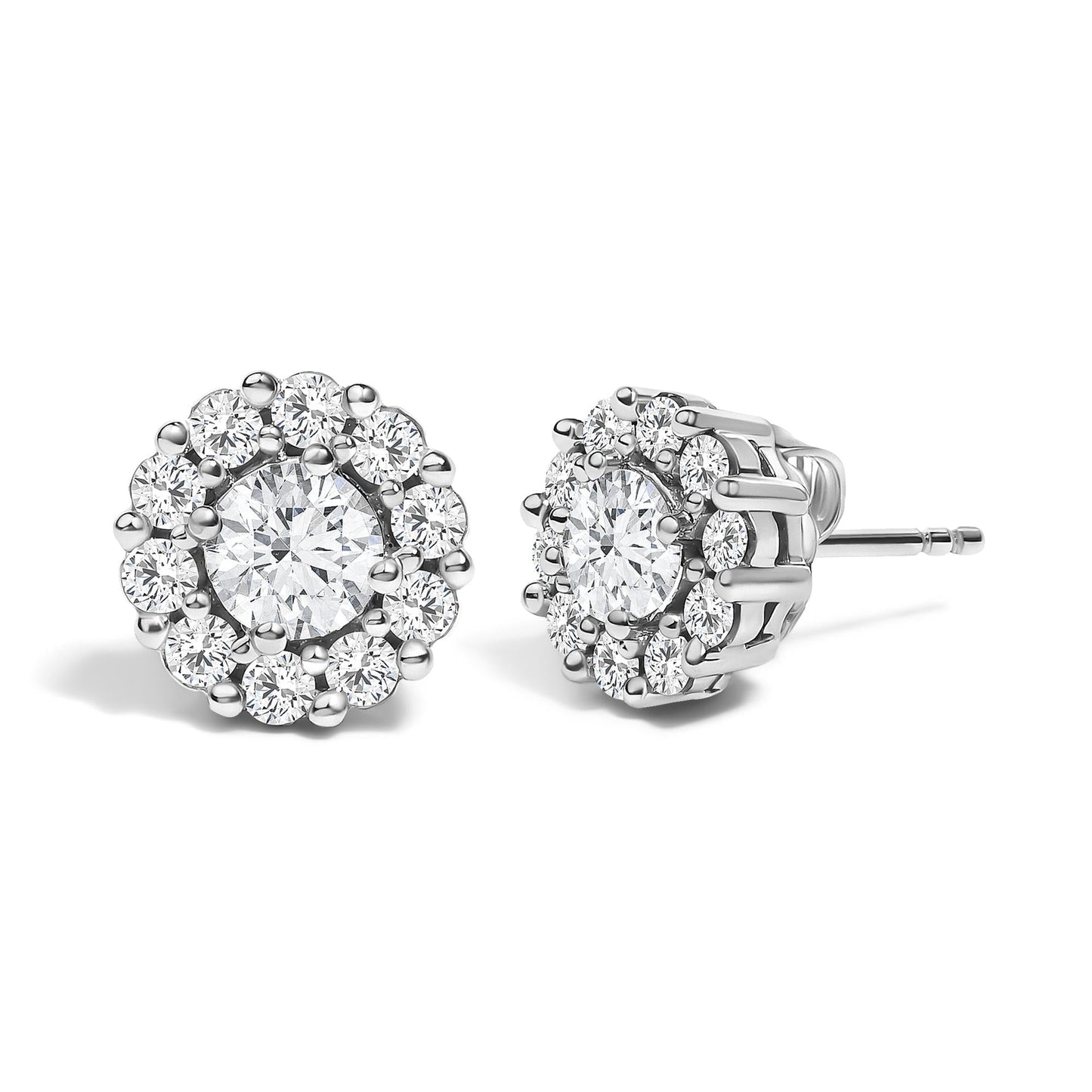Lab-Grown Diamond Halo Stud Earrings in 10K White Gold – 1.5 Cttw