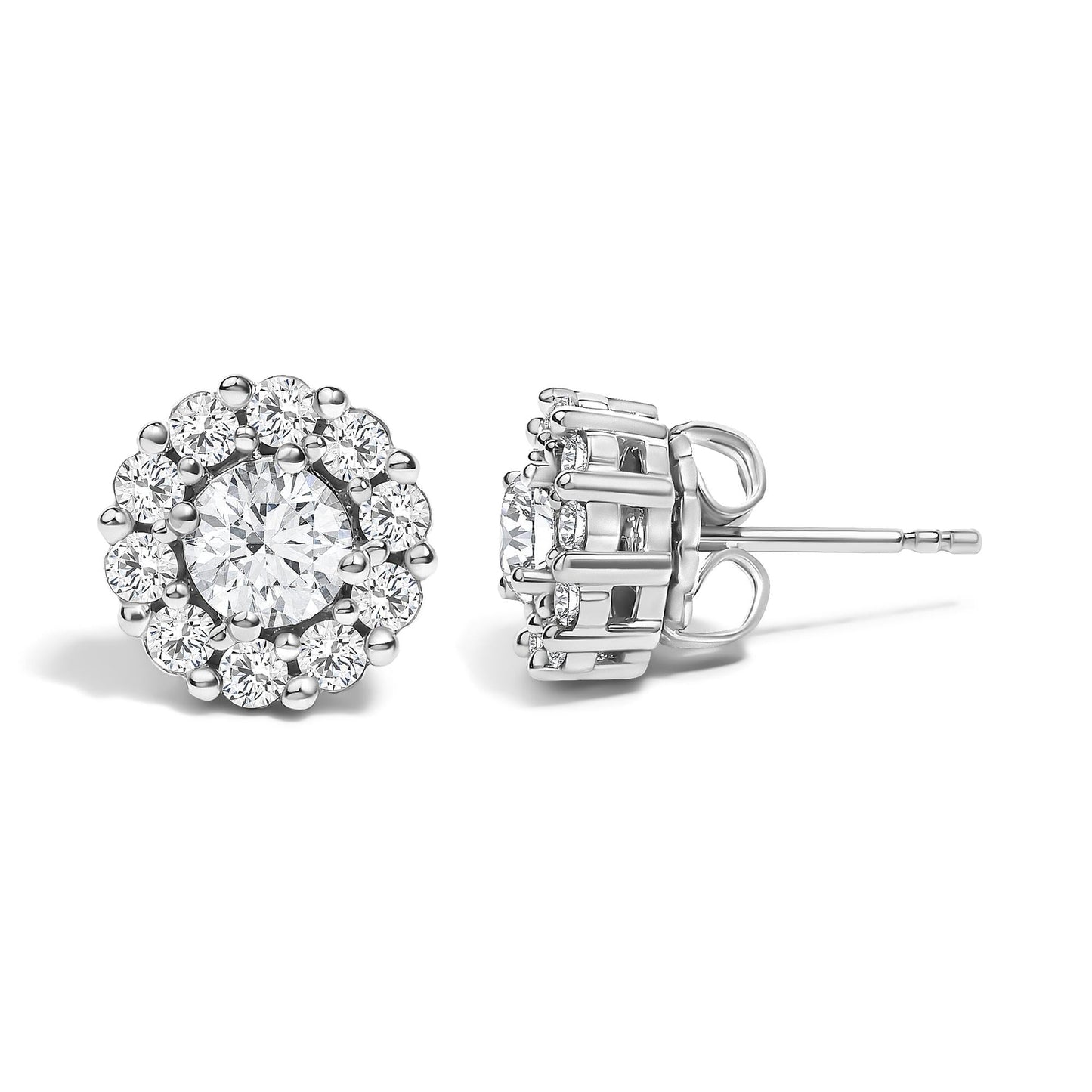 Lab-Grown Diamond Halo Stud Earrings in 10K White Gold – 1.5 Cttw
