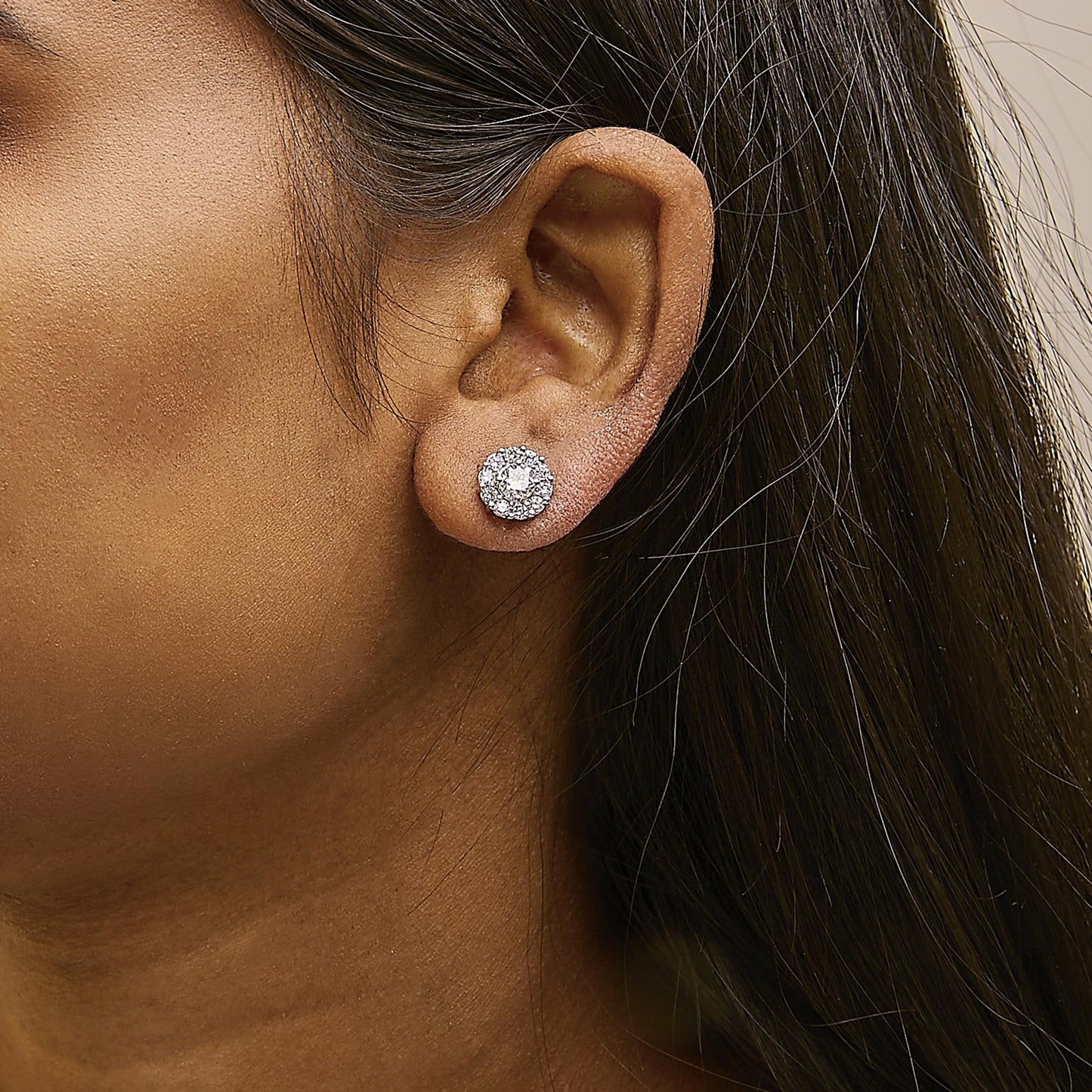 Lab-Grown Diamond Halo Stud Earrings in 10K White Gold – 1.5 Cttw