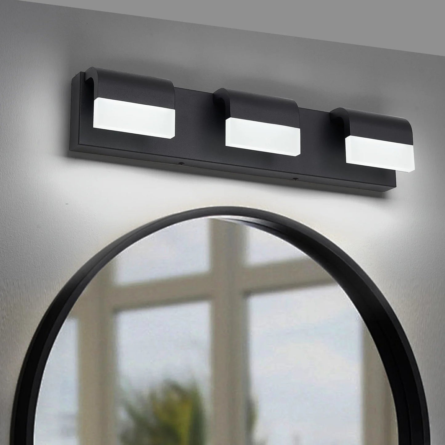 LED Vanity Light Fixture | 3/4/5/6-Light Dimmable Bathroom Wall Sconce with Acrylic Shade — Matte Black, 6000K Daylight