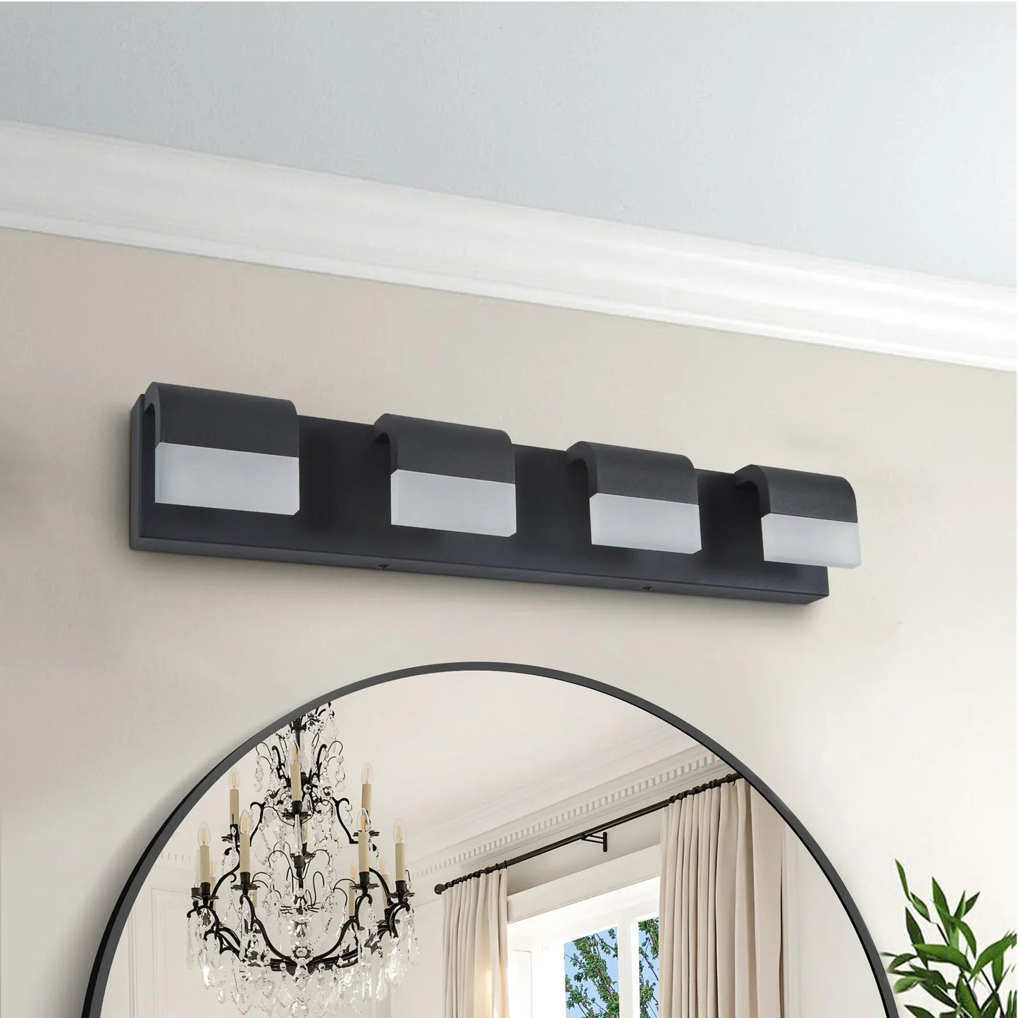 LED Vanity Light Fixture | 3/4/5/6-Light Dimmable Bathroom Wall Sconce with Acrylic Shade — Matte Black, 6000K Daylight