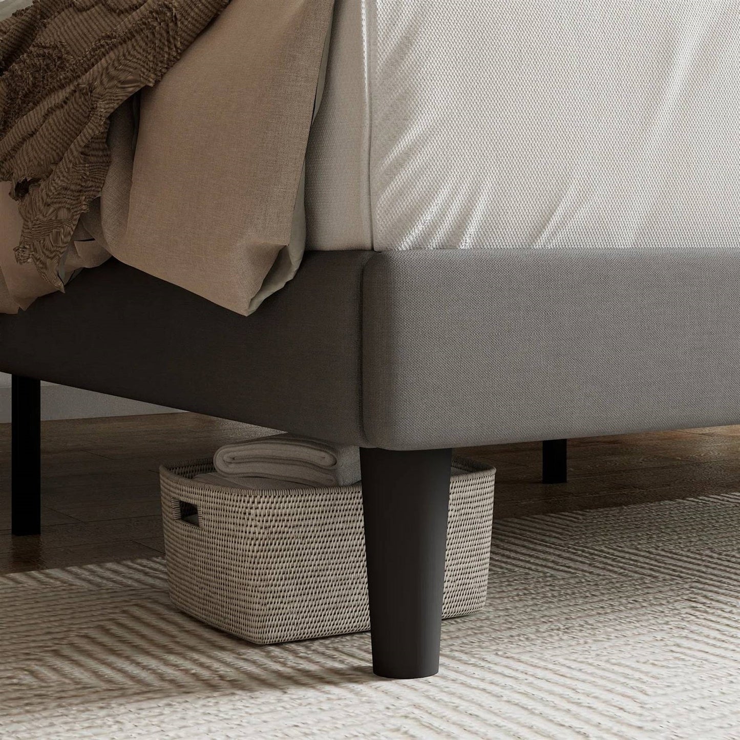 Queen Grey Linen Upholstered Platform Bed Frame with Button-Tufted Headboard