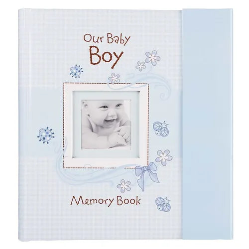Christian Art Gifts Boy Baby Book of Memories Blue Keepsake Photo Album Our Baby Boy Memory Book Baby Book with Bible Verses, the First Year - Hardcover