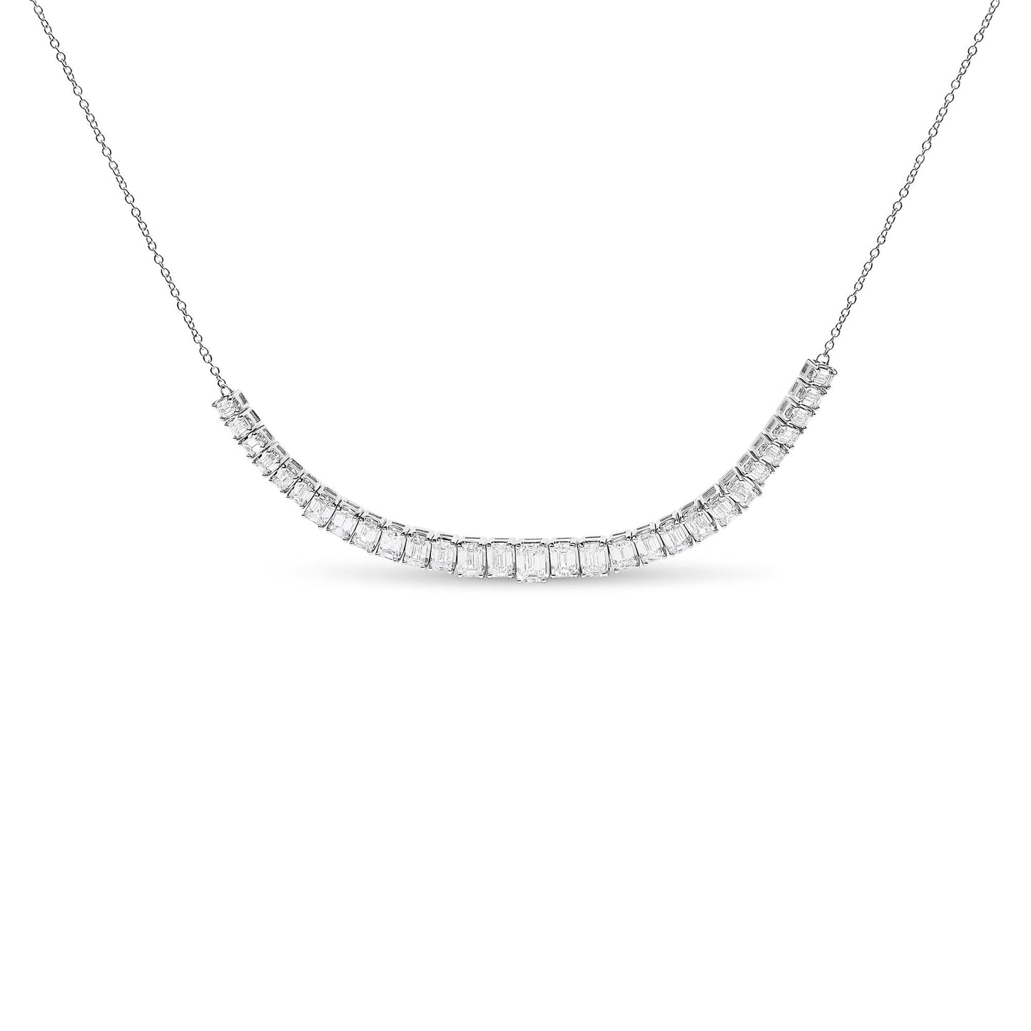 Lab-Grown Diamond Emerald Cut Station Necklace in 14K White Gold – 5.0 Cttw