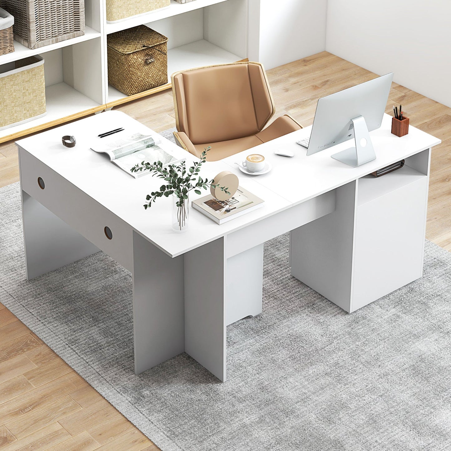 L-Shaped Computer Desk with Letter File Drawer