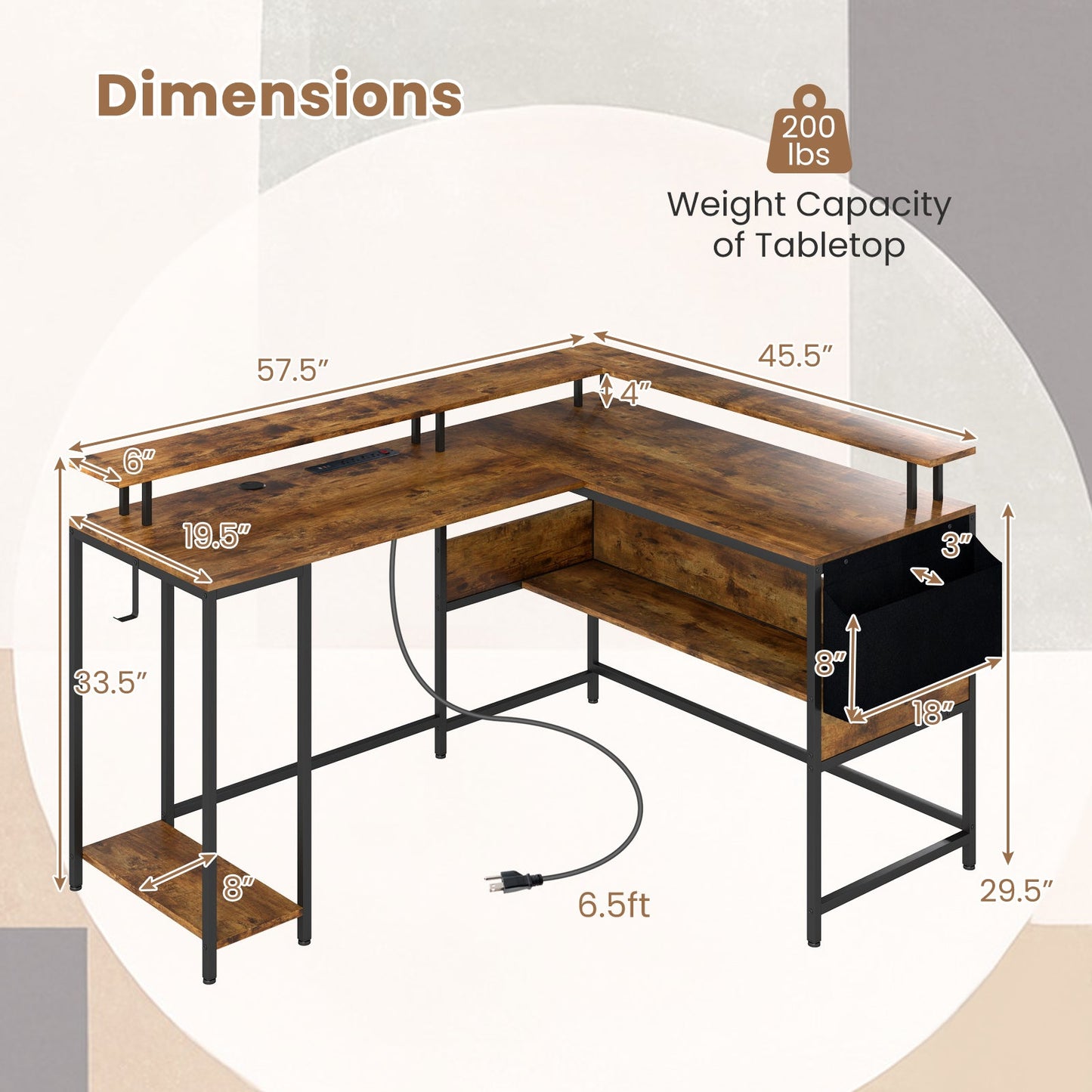 L-Shaped Gaming Desk with LED Lights and Power Outlets Home Office Computer Desk