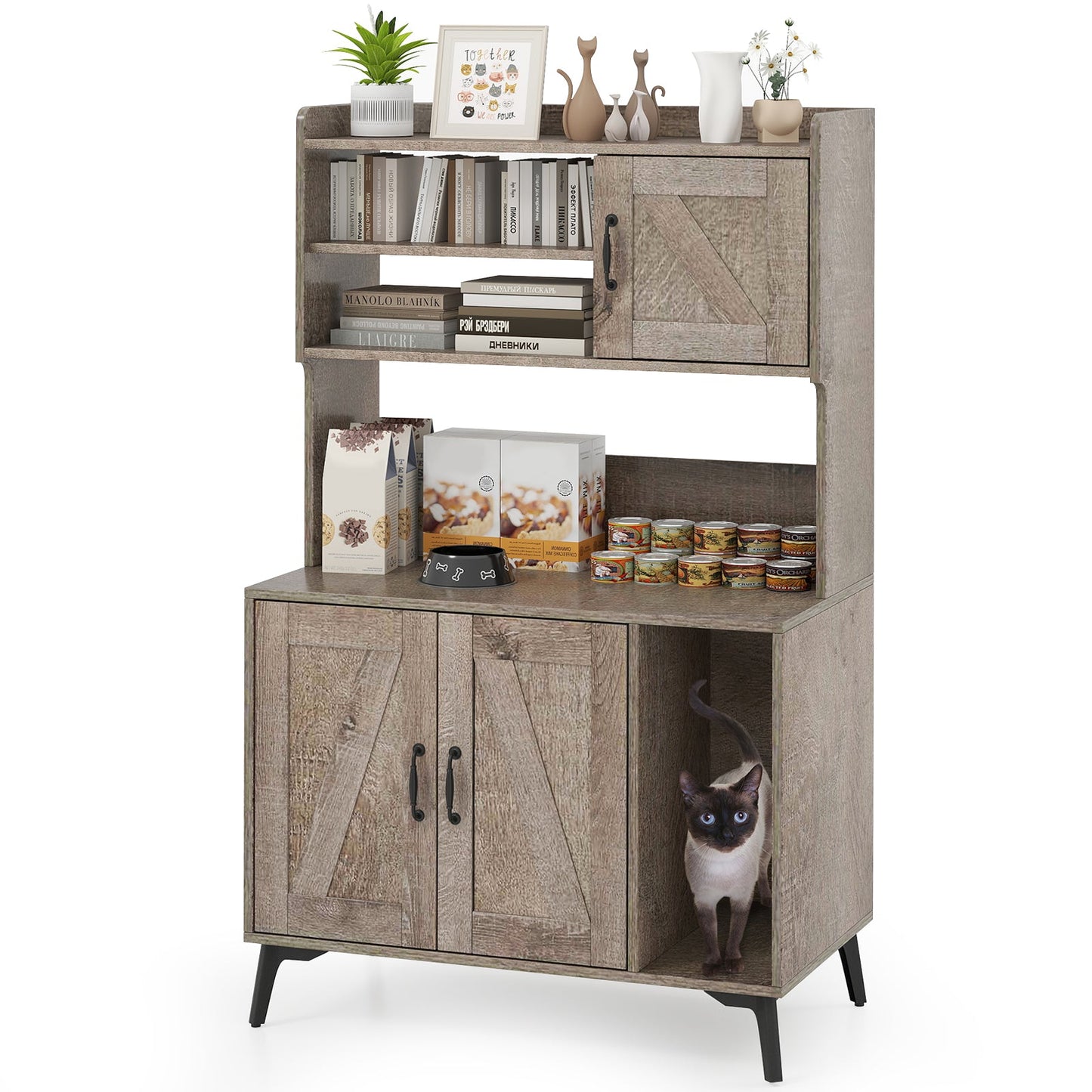 Large Cat Litter Box Enclosure with Display Storage Shelves