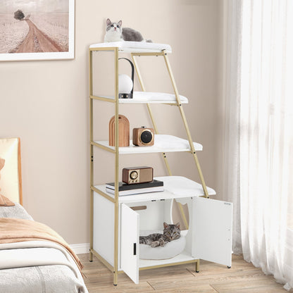 Large Cat Litter Box Enclosure with Storage and Ladder Shelf-White