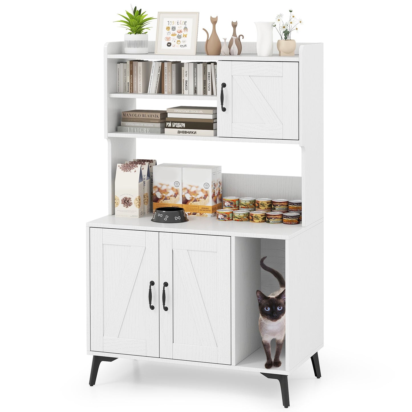 Large Cat Litter Box Enclosure with Display Storage Shelves