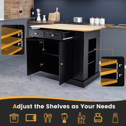 Kitchen Island with Storage and 3-Level Adjustable Shelves