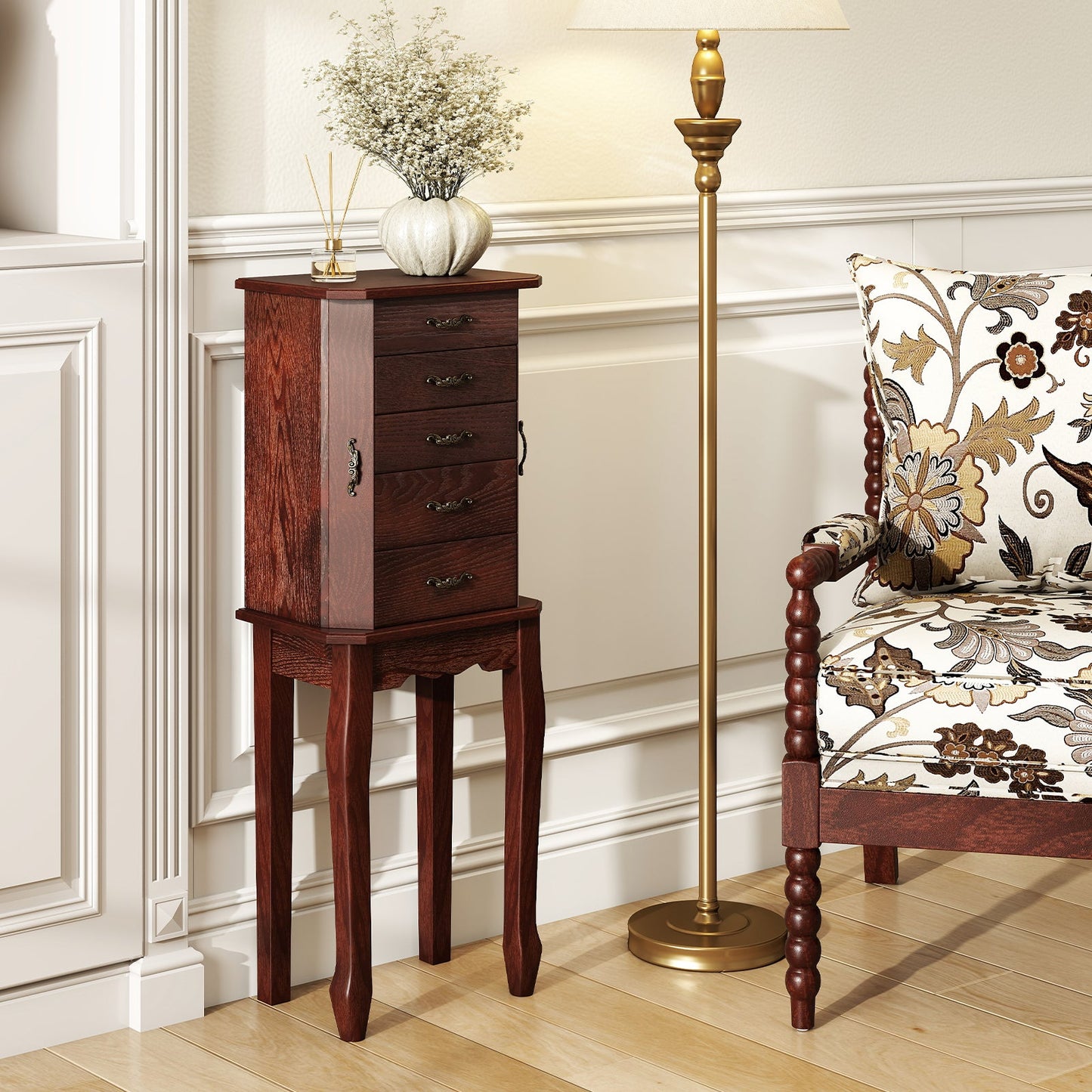Standing Jewelry Box with 4 Drawers and 2 Side Doors