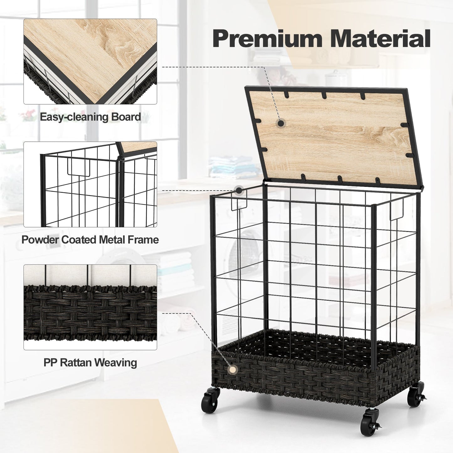 Laundry Hamper with Lid and Lockable Wheels