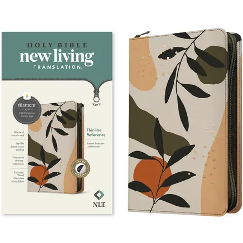 NLT Thinline Reference Zipper Bible, Filament Enabled (Leatherlike, Sunset Branches, Indexed, Red Letter) - Imitation Leather