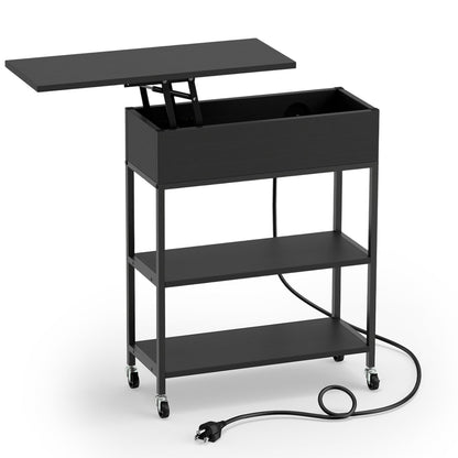 Lift Top Side Table with Charging Station and Wheels