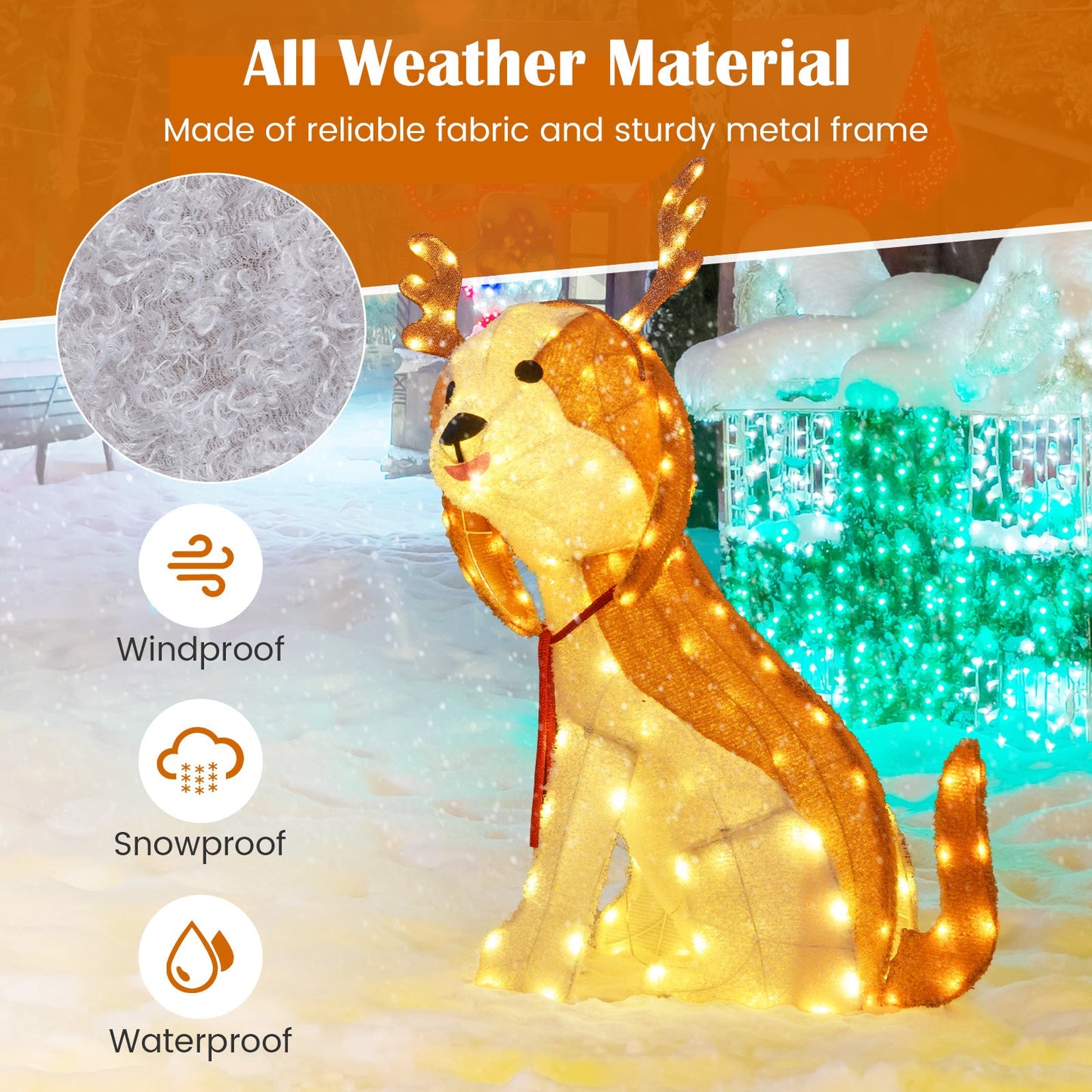 Lighted Christmas Dog with LED Lights Ground Stakes and Cable Tiers
