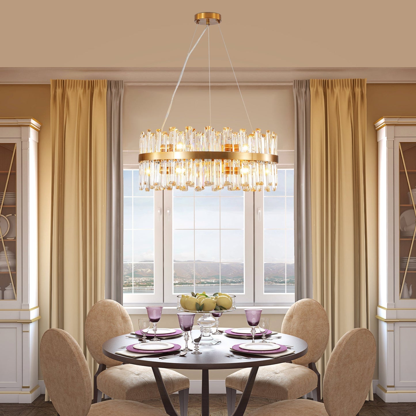 23.6" Modern K9 Crystal Chandelier | Built-In LED, 3 Color Temperatures, App & Remote Control — Gold, Dining Room & Living Room